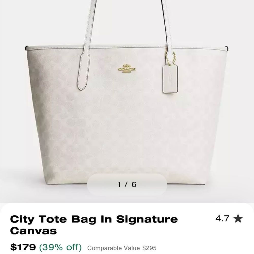 Coach Signature Large Canvas Tote in White